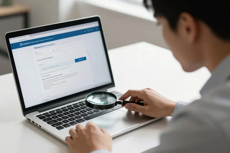 Persona che controlla con attenzione un'email sospetta sul portatile