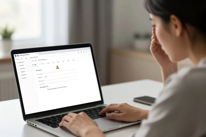 Persona che controlla con attenzione un'email di avviso di sicurezza sul portatile