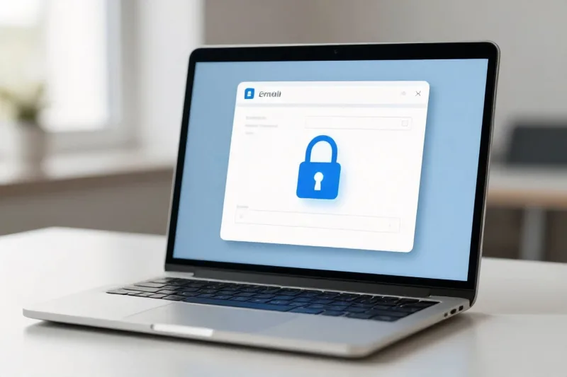 Portatile con casella di posta e lucchetto che rappresenta la sicurezza email