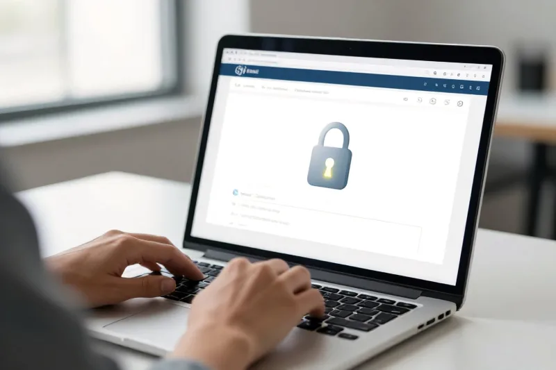 Persona che controlla le impostazioni di sicurezza di un account email sul computer