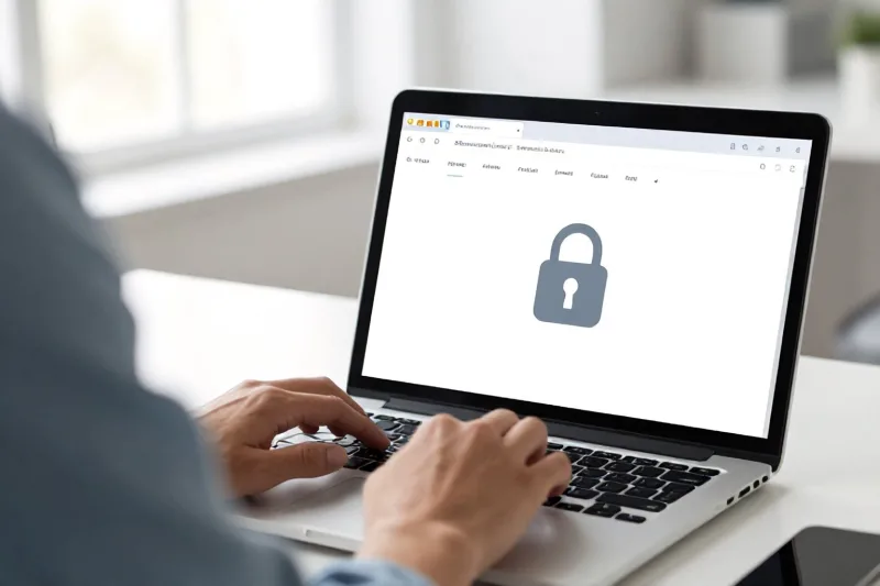Persona che controlla la sicurezza della posta elettronica sul portatile