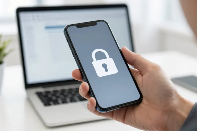 Smartphone con lucchetto che rappresenta la protezione degli account e delle email